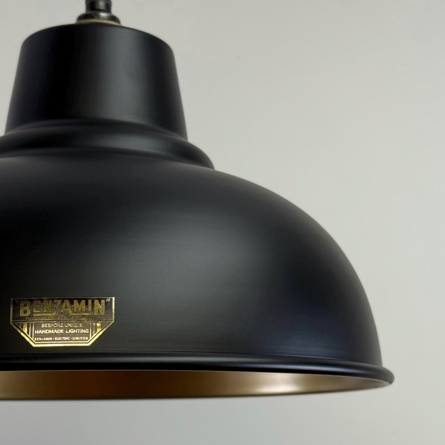 Salthouse XL ~ Matt Black & Antique Brass Dome Lampshade Pendant Ceiling Light ~ 14.5 Inch