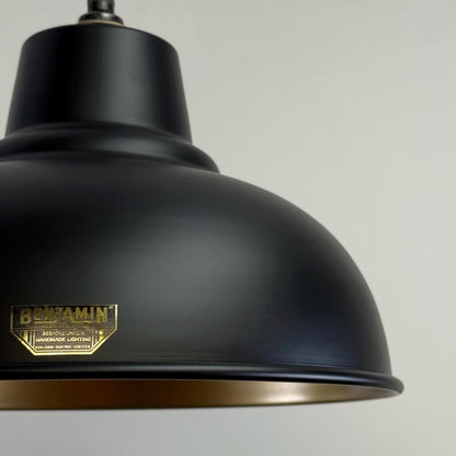 Salthouse XL ~ Matt Black & Antique Brass Dome Lampshade Pendant Ceiling Light ~ 14.5 Inch