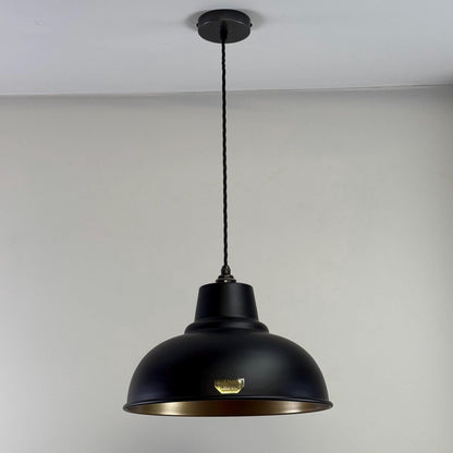 Salthouse XL ~ Matt Black & Antique Brass Dome Lampshade Pendant Ceiling Light ~ 14.5 Inch