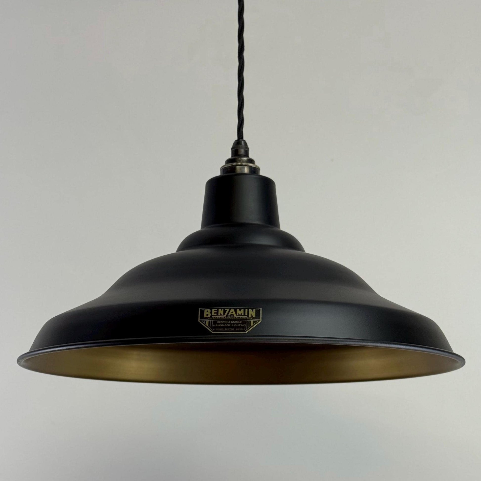 Bawsey ~ Matt Black & Antique Brass Lampshade Pendant Ceiling Light ~ 16 Inch