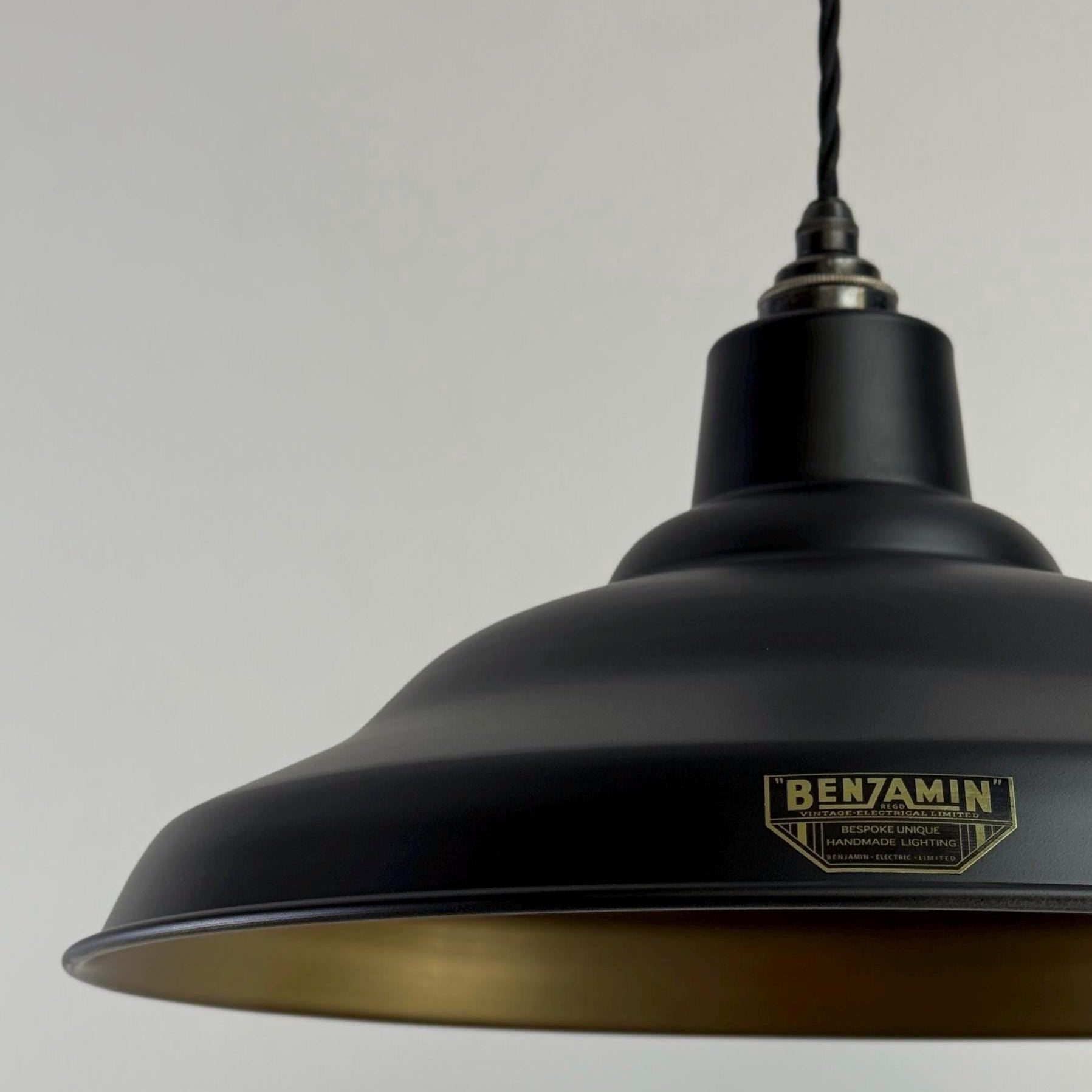 Bawsey ~ Matt Black & Antique Brass Lampshade Pendant Ceiling Light ~ 16 Inch