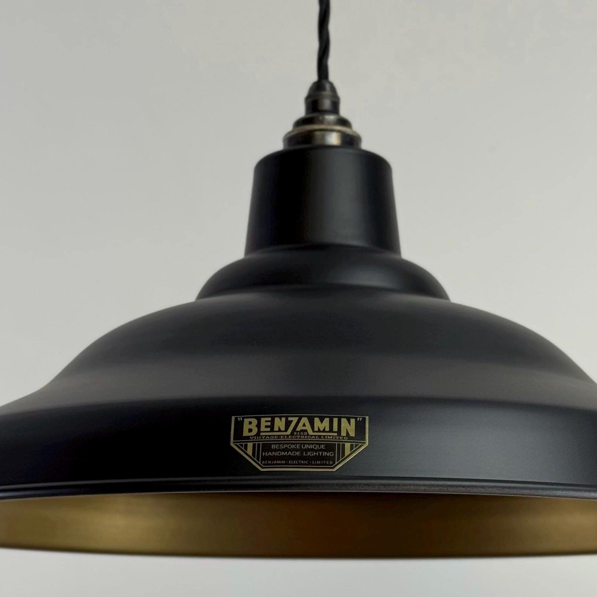 Bawsey ~ Matt Black & Antique Brass Lampshade Pendant Ceiling Light ~ 16 Inch