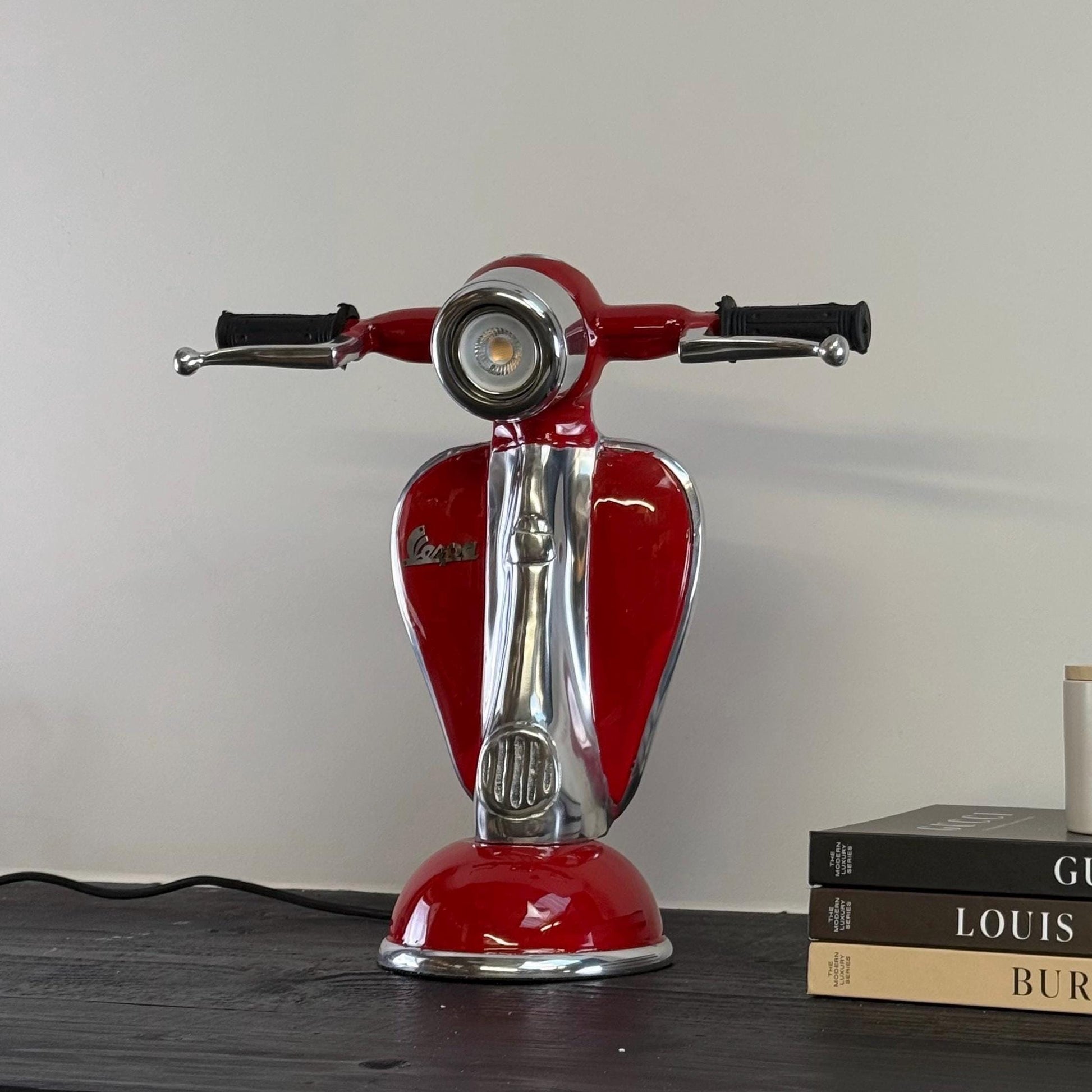 Red Scooter Table Lamp Vintage Style Bedroom Bedside Light
