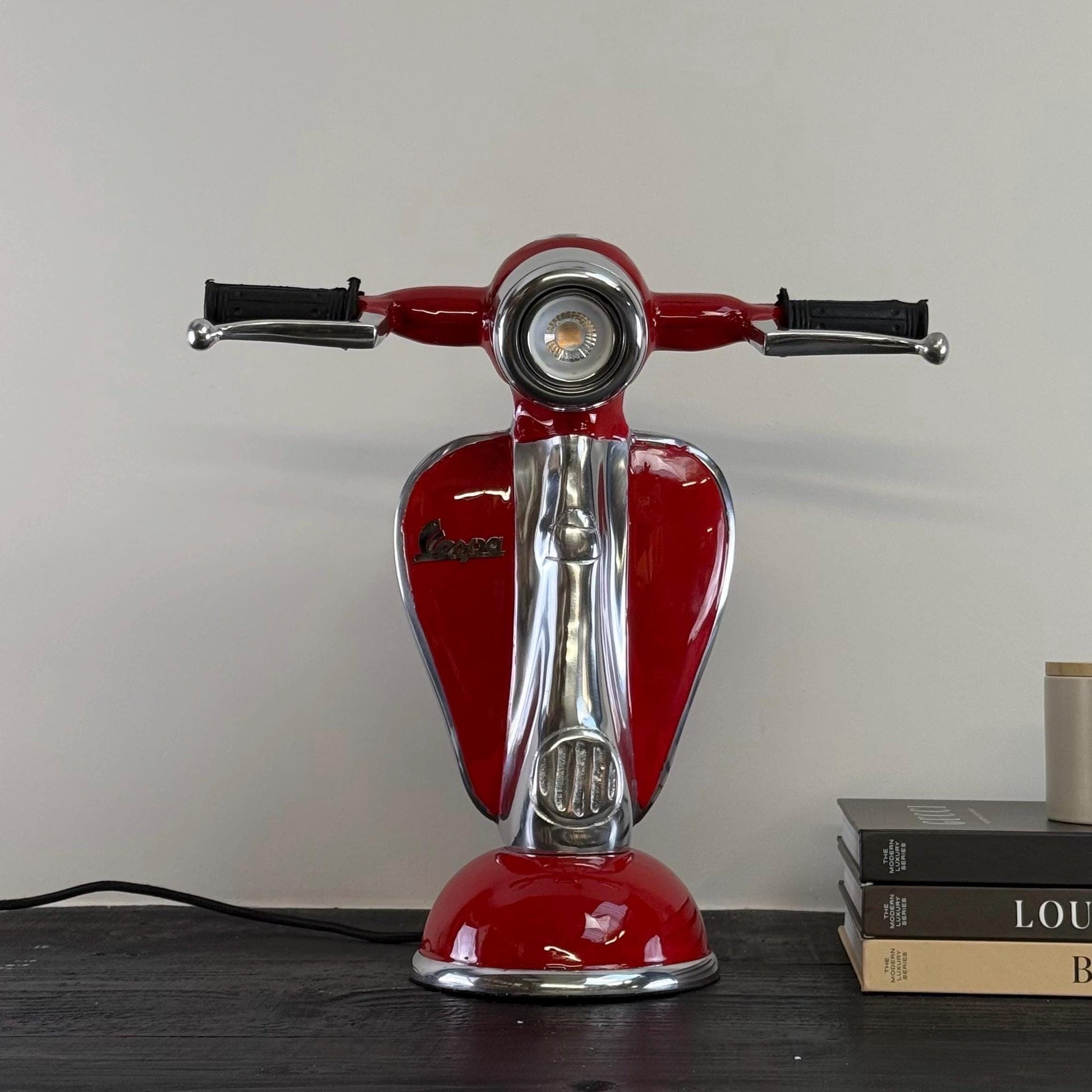 Red Scooter Table Lamp Vintage Style Bedroom Bedside Light