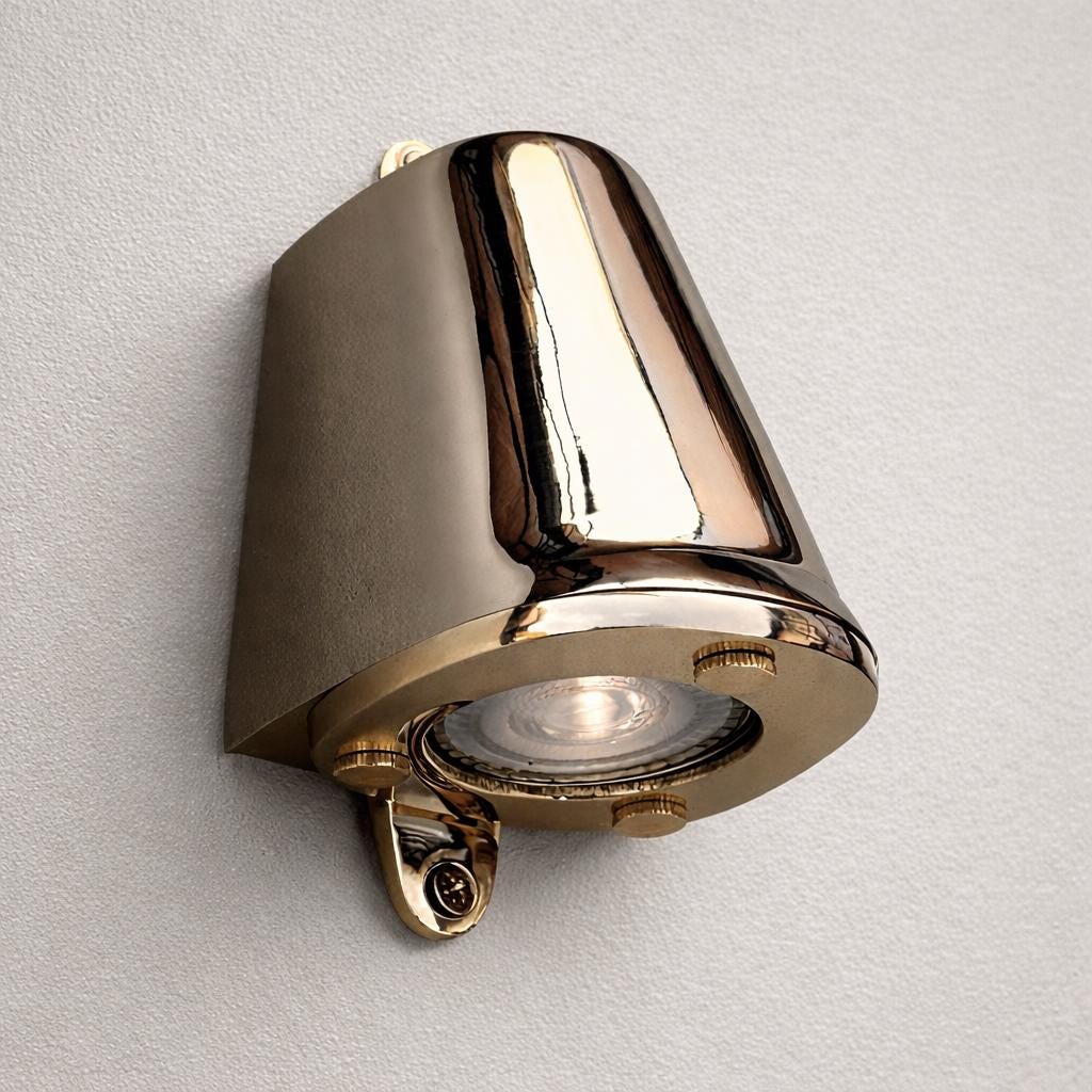 Holt ~ Solid Brass Mast Down Wall Light Mains LED Outdoor & Bathroom