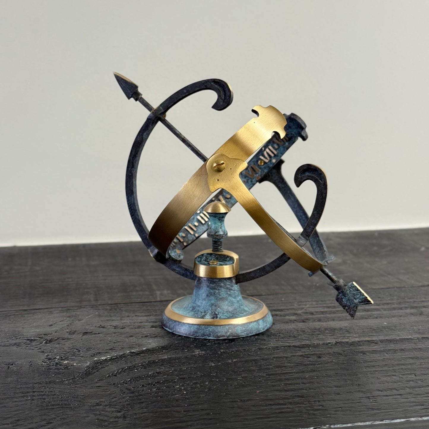Armillary Small Sphere Sundial Solid Brass and Verdigris Patina Bronze Sculpture Sun Dial Watch Clock ~ Maxlume