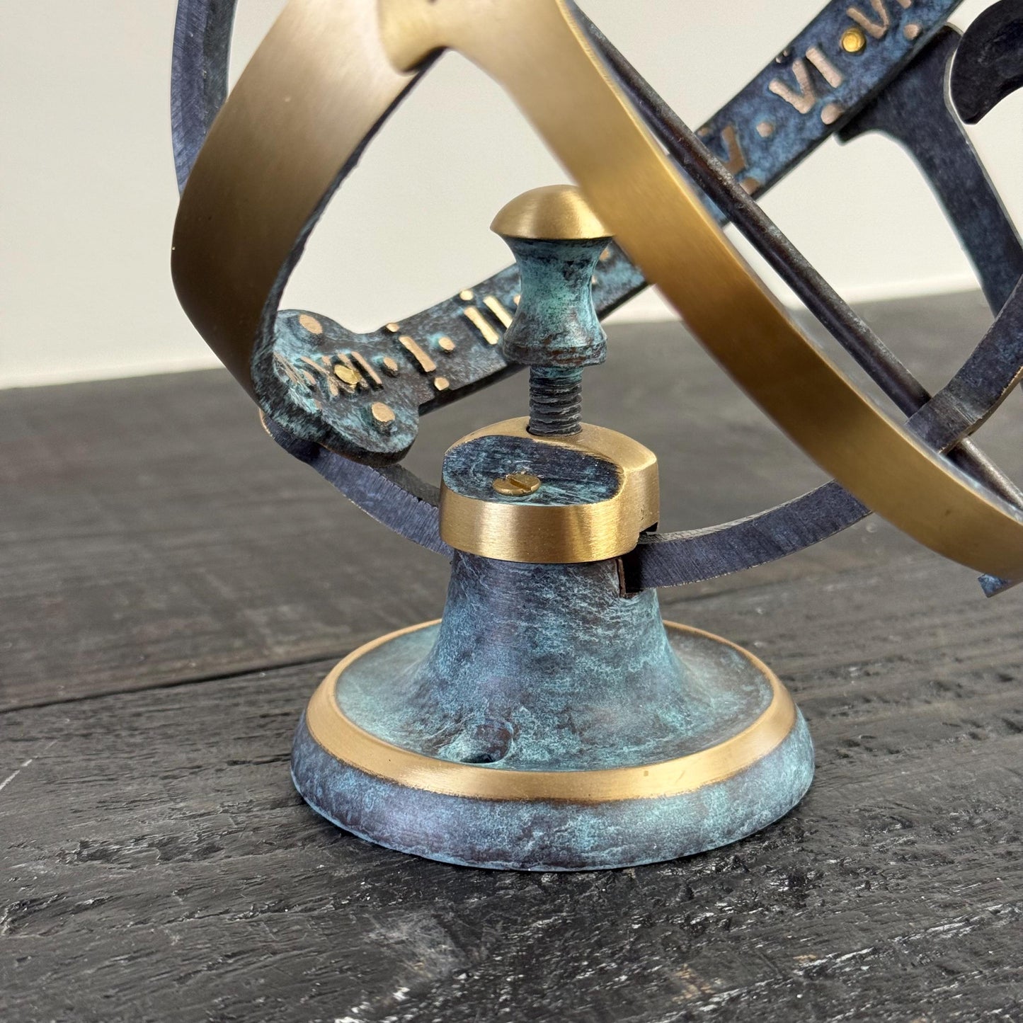Armillary Small Sphere Sundial Solid Brass and Verdigris Patina Bronze Sculpture Sun Dial Watch Clock ~ Maxlume