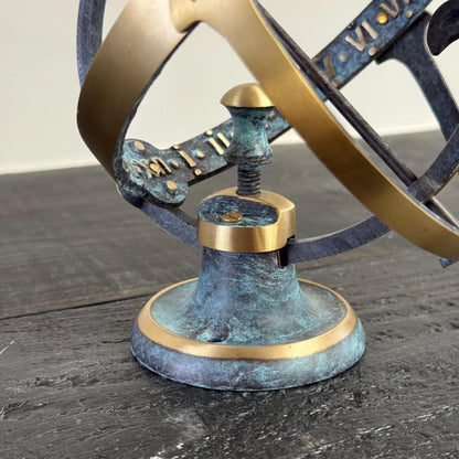Armillary Small Sphere Sundial Solid Brass and Verdigris Patina Bronze Sculpture Sun Dial Watch Clock ~ Maxlume