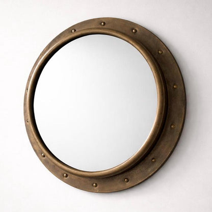 Industrial Brass Round Porthole Wall Mirror Nautical Style ~ 61cm