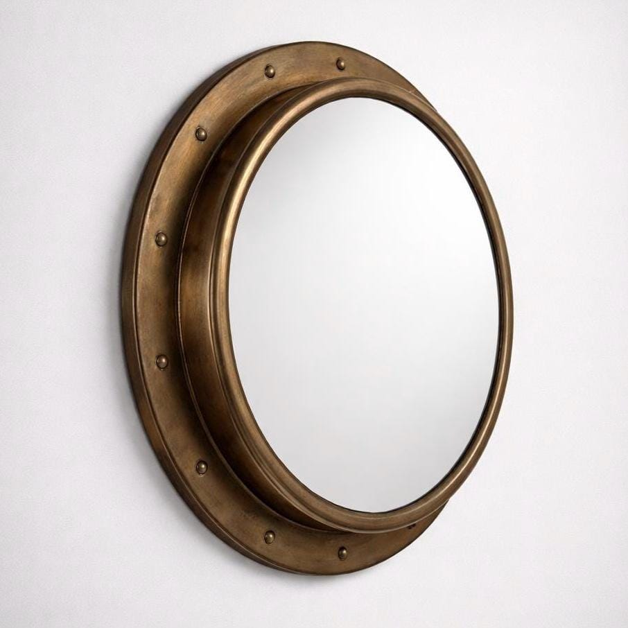 Industrial Brass Round Porthole Wall Mirror Nautical Style ~ 61cm