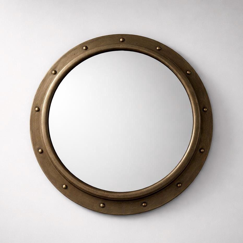 Industrial Brass Round Porthole Wall Mirror Nautical Style ~ 61cm