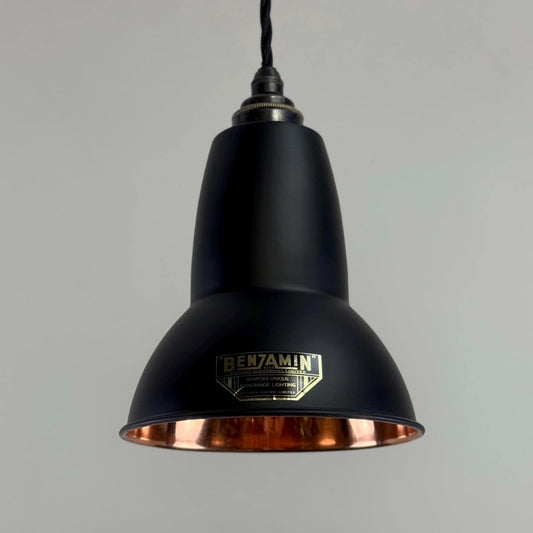Alby - Matt Black & Solid Copper Lampshade Pendant Set Light - 6 Inch