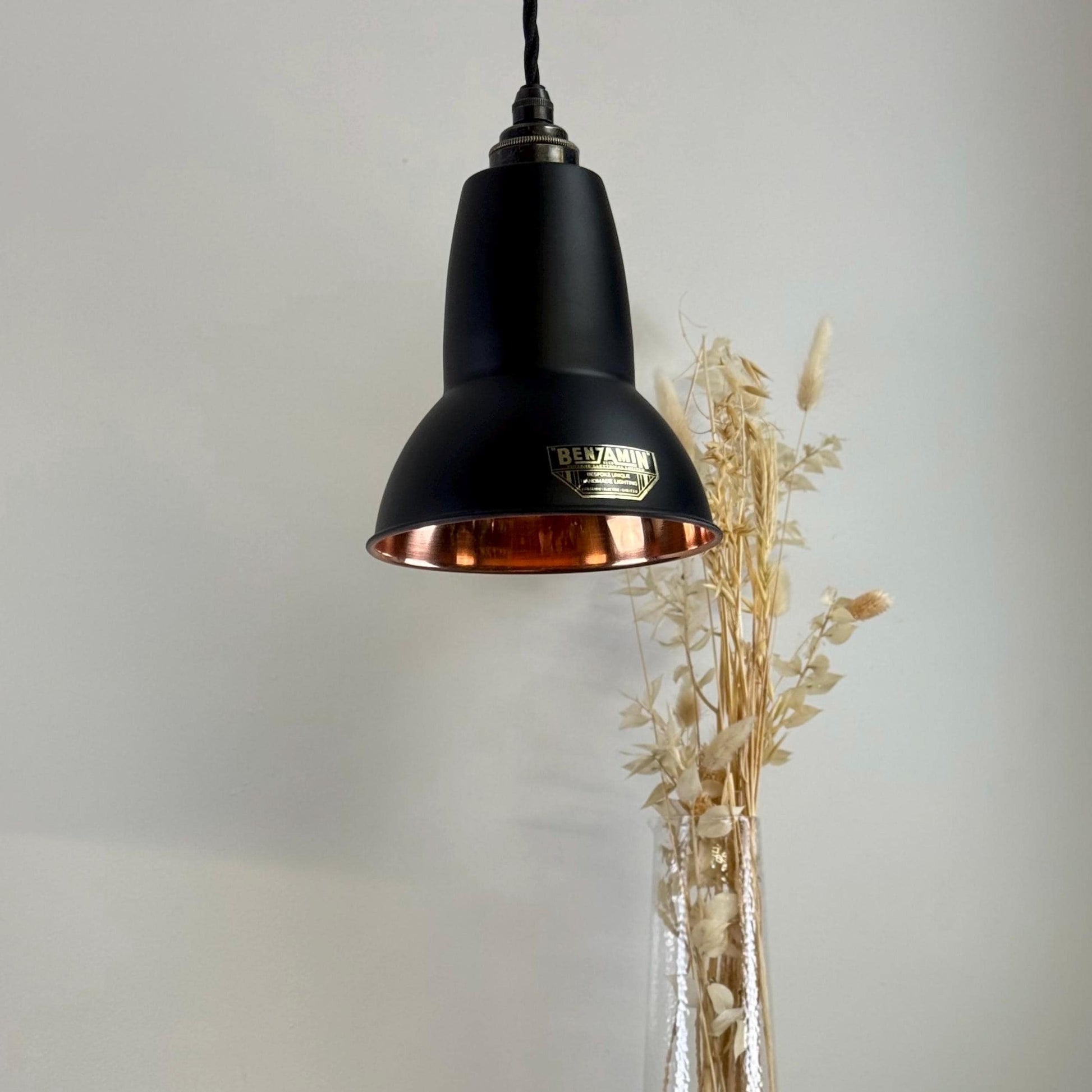 Alby - Matt Black & Solid Copper Lampshade Pendant Set Light - 6 Inch