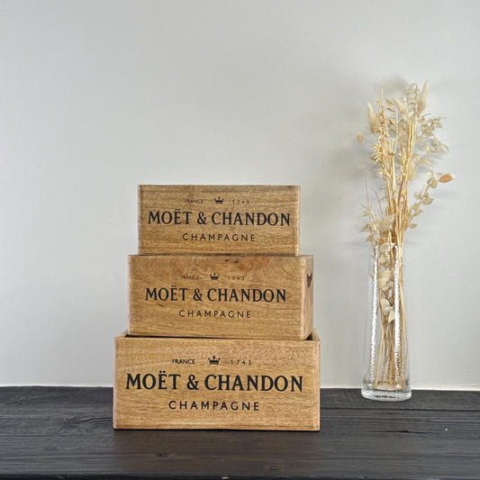 Storage Wooden Boxes Moët & Chandon Champagne Crates Natural Finish