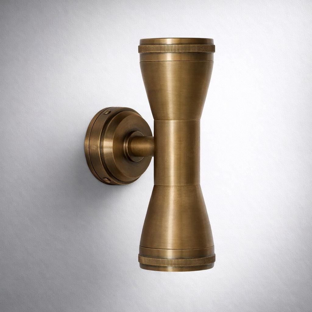 Solid Antique Brass Mast Up and Down Wall Light LED Outdoor & Bathroom Sconce