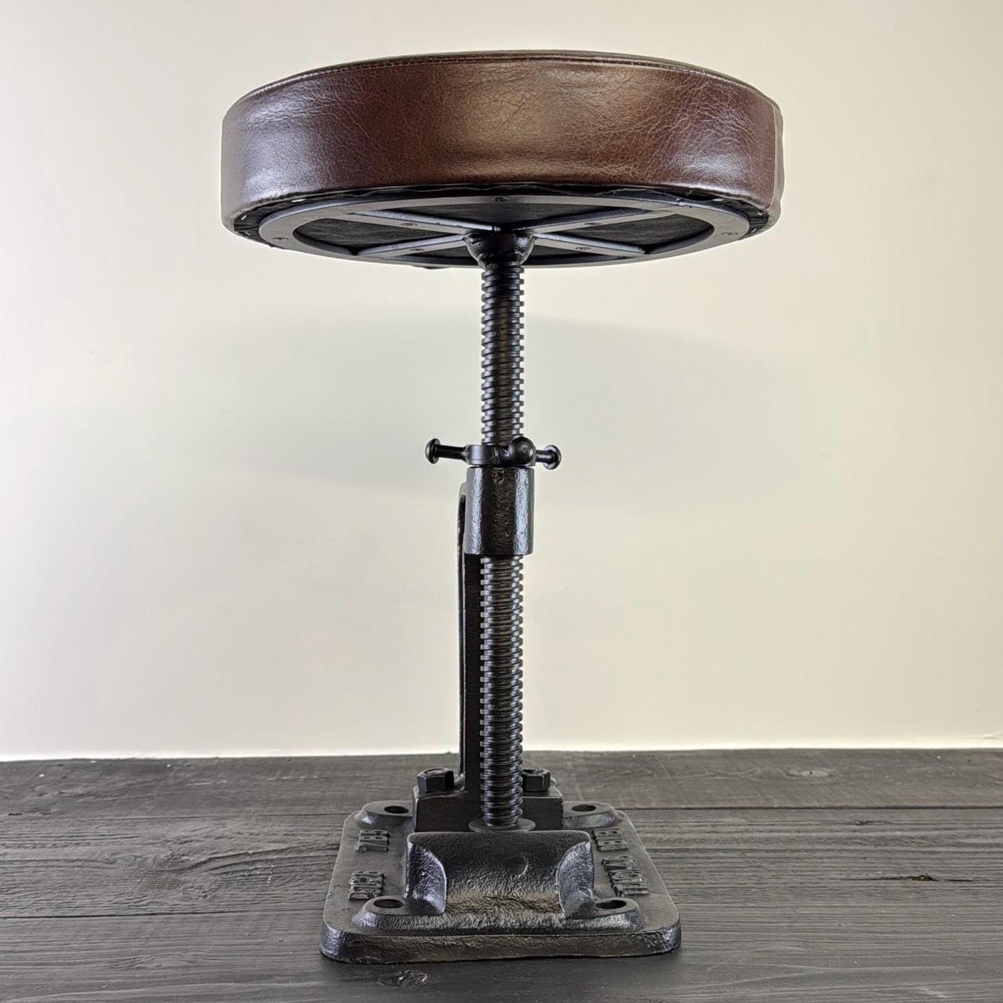 Vice Clamp Industrial Solid Bar Stool Wood or Leather Top Solid Cast Metal Base | Vintage Style | Floor Standing