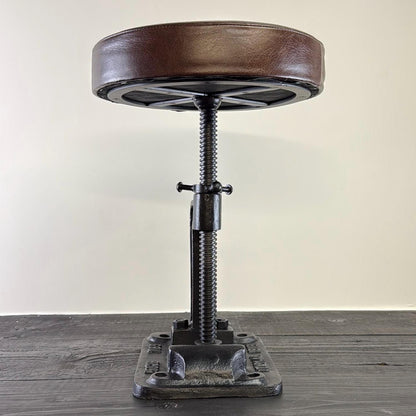 Vice Clamp Industrial Solid Bar Stool Wood or Leather Top Solid Cast Metal Base | Vintage Style | Floor Standing