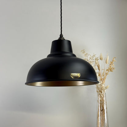 Salthouse XL ~ Matt Black & Antique Brass Dome Lampshade Pendant Ceiling Light ~ 14.5 Inch