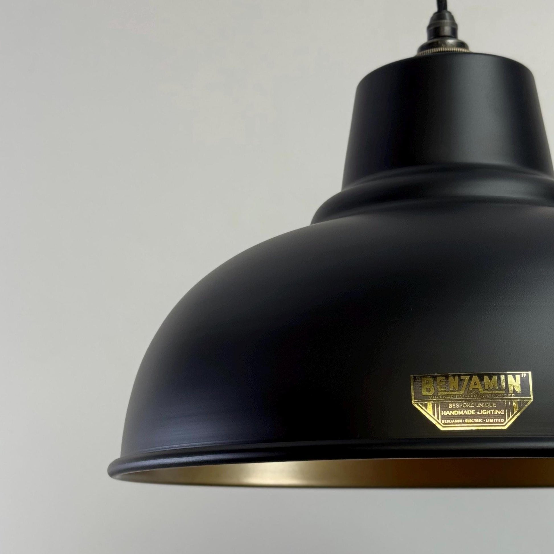 Salthouse XL ~ Matt Black & Antique Brass Dome Lampshade Pendant Ceiling Light ~ 14.5 Inch