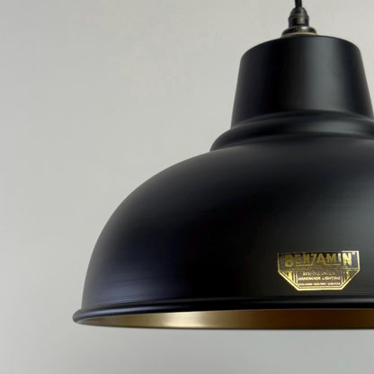 Salthouse XL ~ Matt Black & Antique Brass Dome Lampshade Pendant Ceiling Light ~ 14.5 Inch