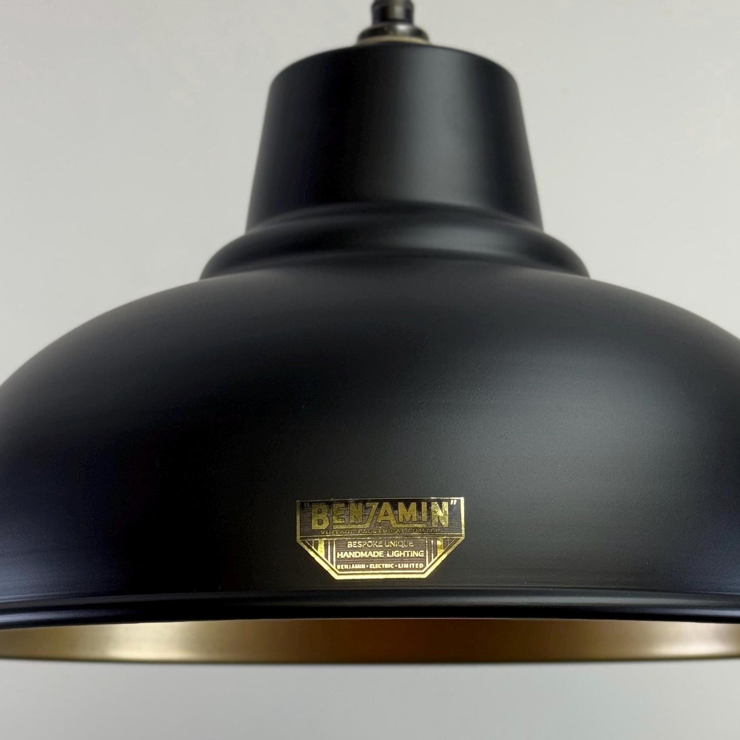 Salthouse XL ~ Matt Black & Antique Brass Dome Lampshade Pendant Ceiling Light ~ 14.5 Inch