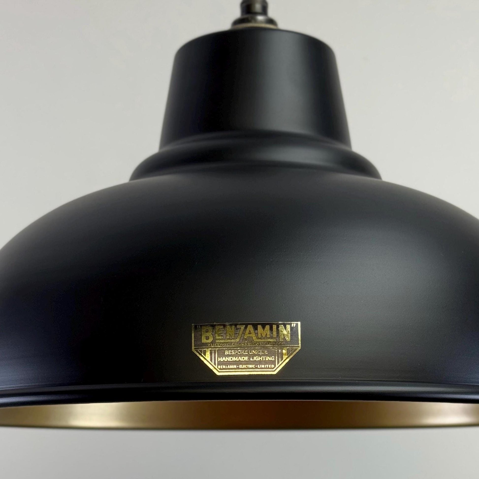Salthouse XL ~ Matt Black & Antique Brass Dome Lampshade Pendant Ceiling Light ~ 14.5 Inch