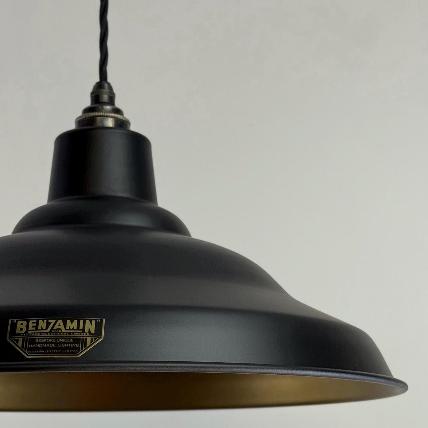 Bawsey ~ Matt Black & Antique Brass Lampshade Pendant Ceiling Light ~ 16 Inch