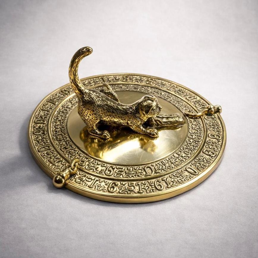 Solid Brass Cat Sundial - Decorative Garden & Indoor Timepiece