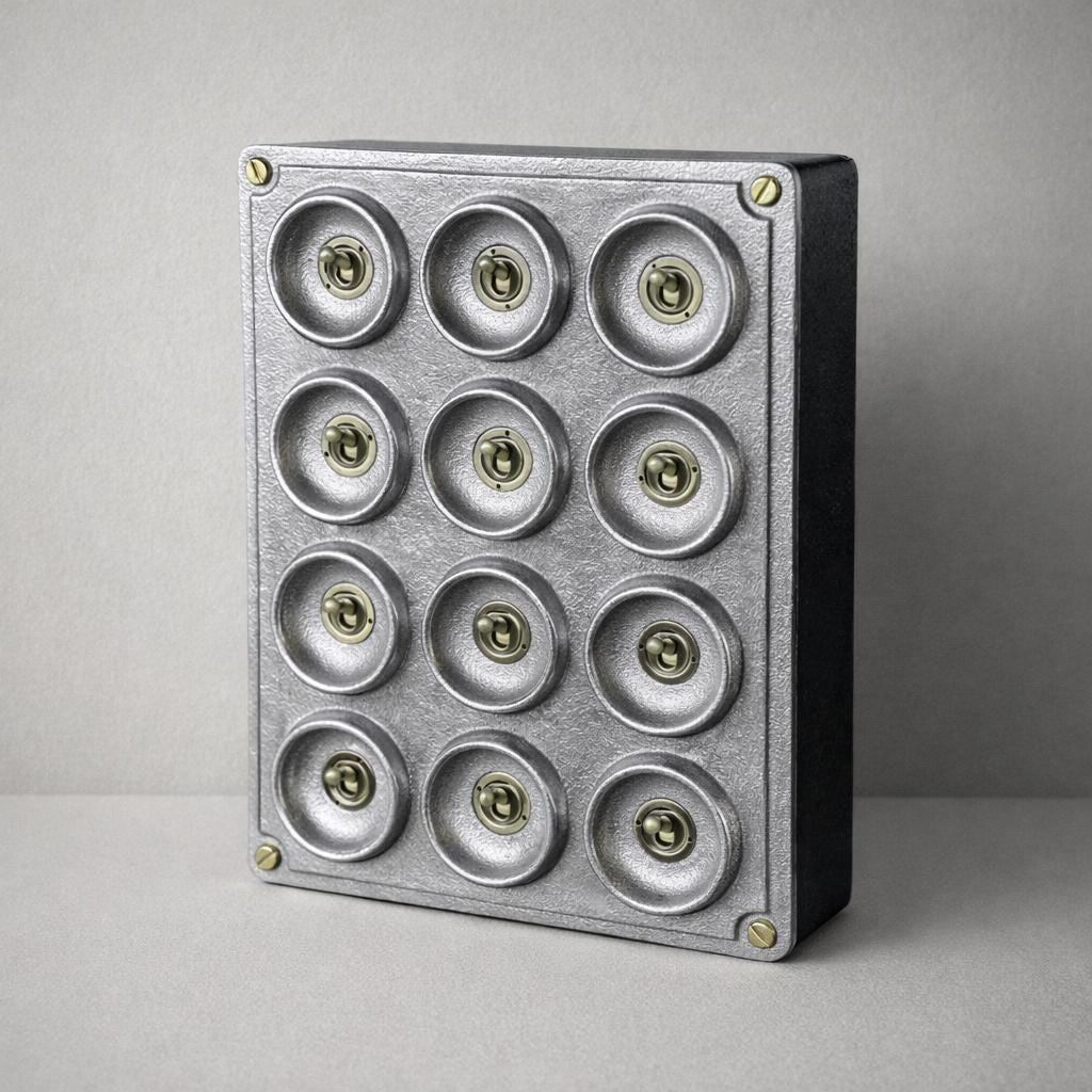 12 Gang 2 Way Galvanised Industrial Toggle Switch Light Panel