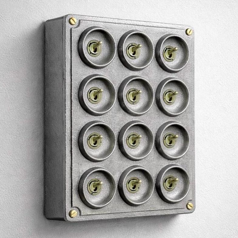 12 Gang 2 Way Galvanised Industrial Toggle Switch Light Panel