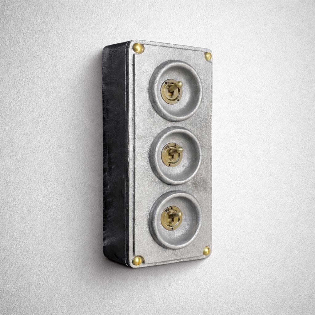 3 Gang 2 Way Solid Cast Metal Surface Mounting Light Switch Industrial 2 Way - BS EN Approved Vintage Crabtree Style