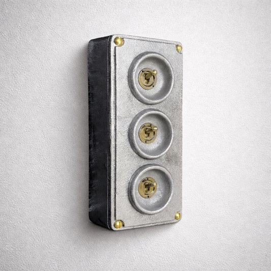 3 Gang 2 Way Solid Cast Metal Surface Mounting Light Switch Industrial 2 Way - BS EN Approved Vintage Crabtree Style