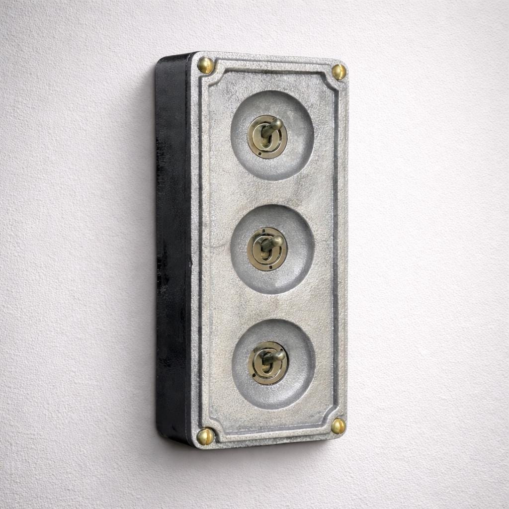 3 Gang 2 Way Solid Cast Metal Surface Mounting Conduit Light Switch Industrial - BS EN Approved Vintage 1950’s Britmac Style