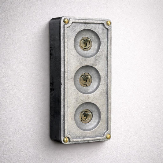 3 Gang 2 Way Solid Cast Metal Surface Mounting Conduit Light Switch Industrial - BS EN Approved Vintage 1950’s Britmac Style