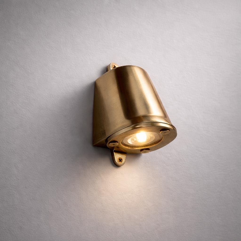 Holt ~ Raw Solid Brass Mast Down Wall Light Mains LED Outdoor & Bathroom