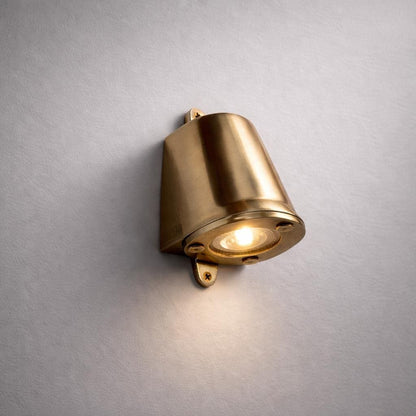 Holt ~ Raw Solid Brass Mast Down Wall Light Mains LED Outdoor & Bathroom