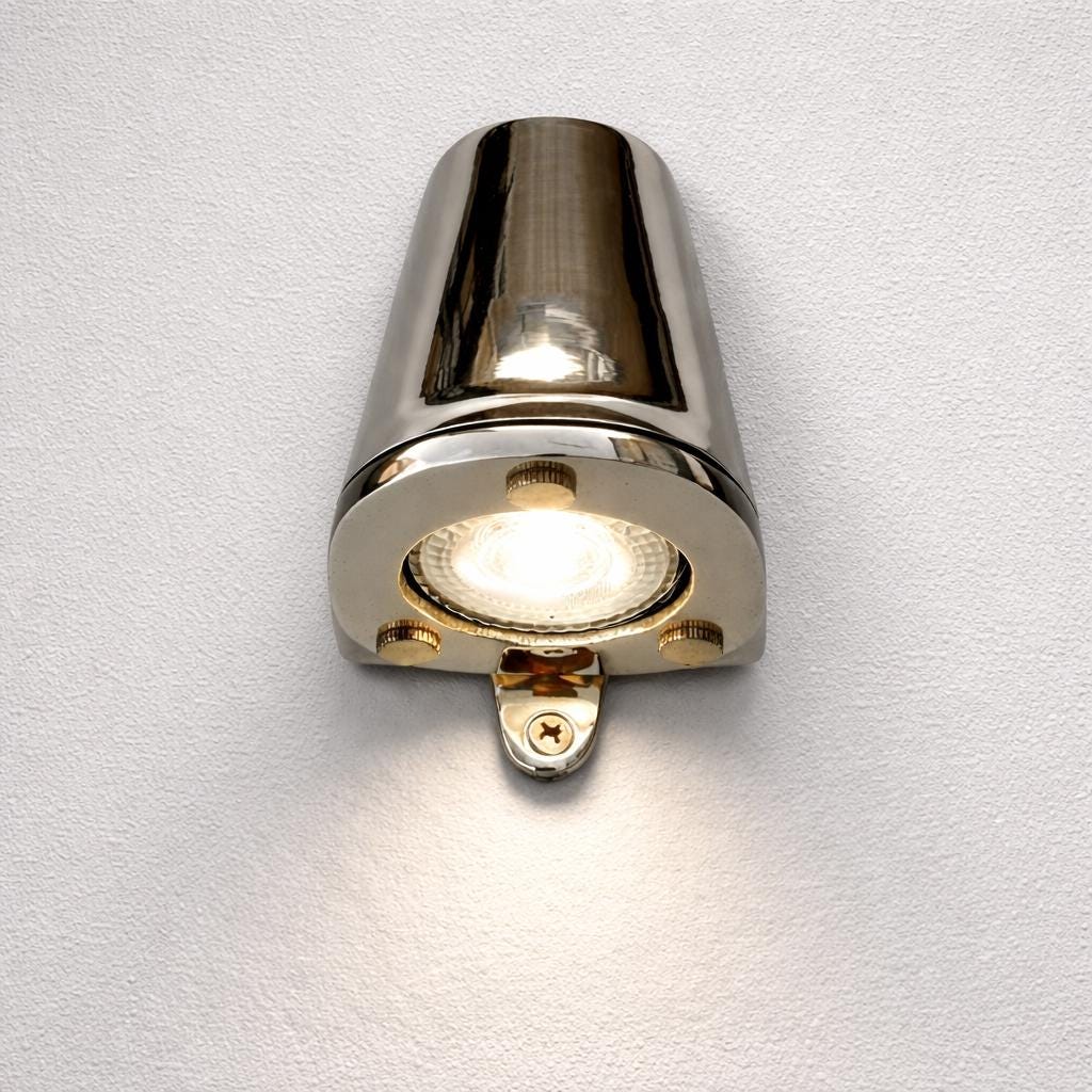 Holt ~ Solid Brass Mast Down Wall Light Mains LED Outdoor & Bathroom