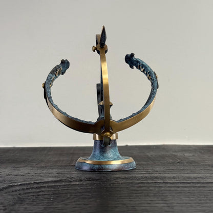 Armillary Small Sphere Sundial Solid Brass and Verdigris Patina Bronze Sculpture Sun Dial Watch Clock ~ Maxlume