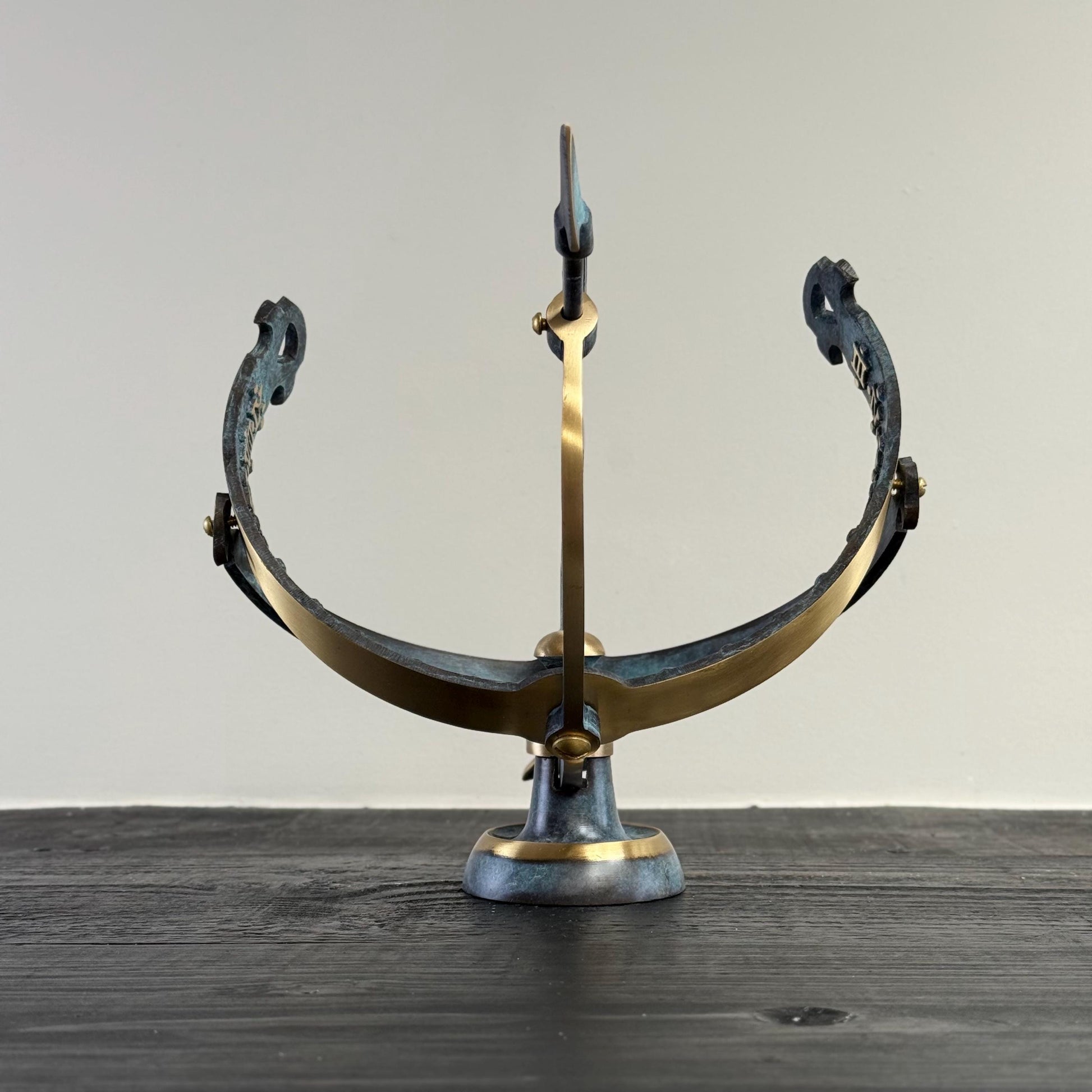 Armillary Medium Sphere Sundial Solid Brass and Verdigris Patina Bronze Sculpture Sun Dial Watch Clock