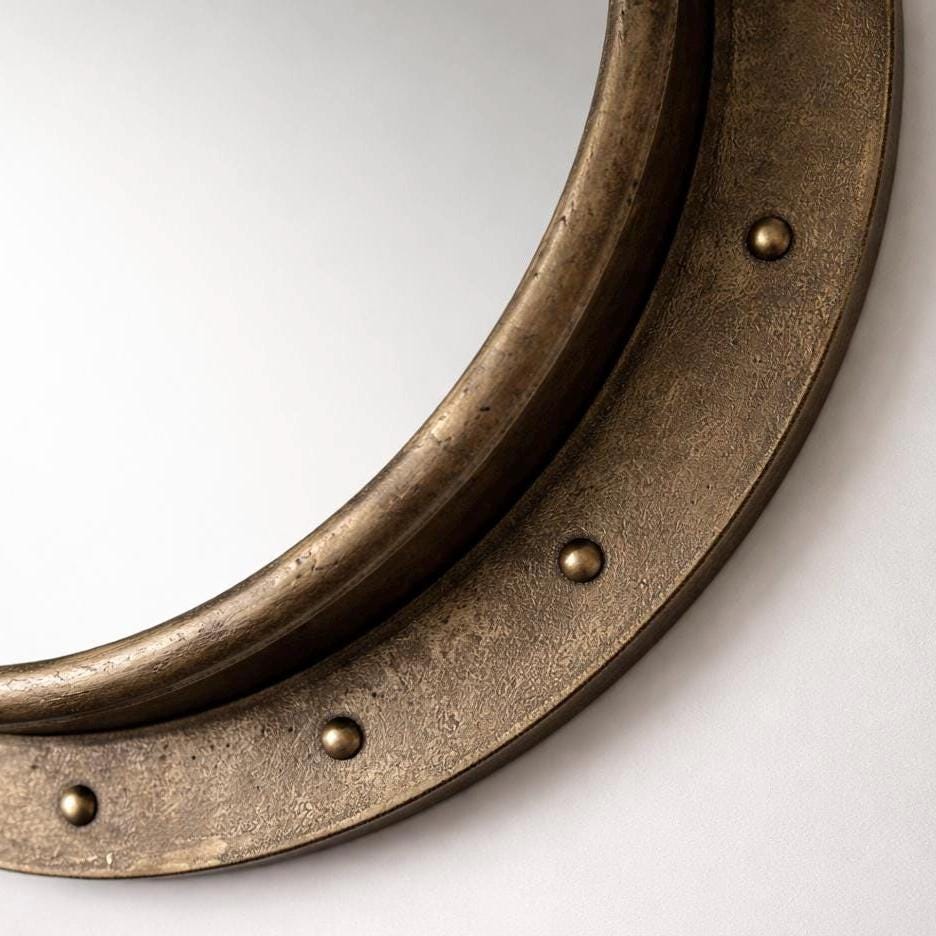 Industrial Brass Round Porthole Wall Mirror Nautical Style ~ 61cm
