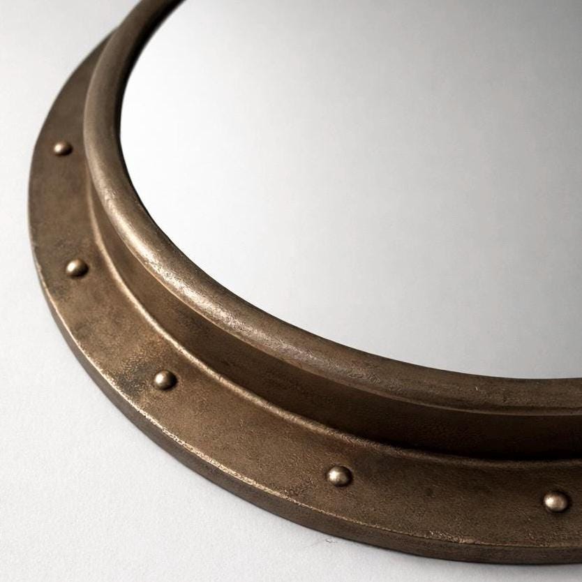 Industrial Brass Round Porthole Wall Mirror Nautical Style ~ 61cm