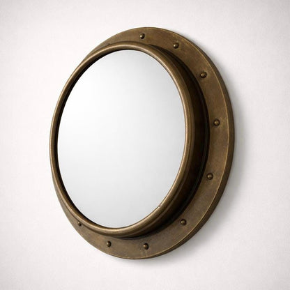Industrial Brass Round Porthole Wall Mirror Nautical Style ~ 61cm
