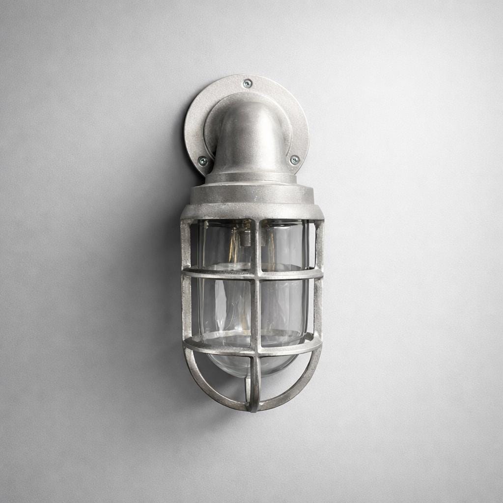 Beachamwell ~ Raw Cast Pewter Bulkhead Outdoor & Bathroom Sconce Wall Light ~ 10.5 Inch