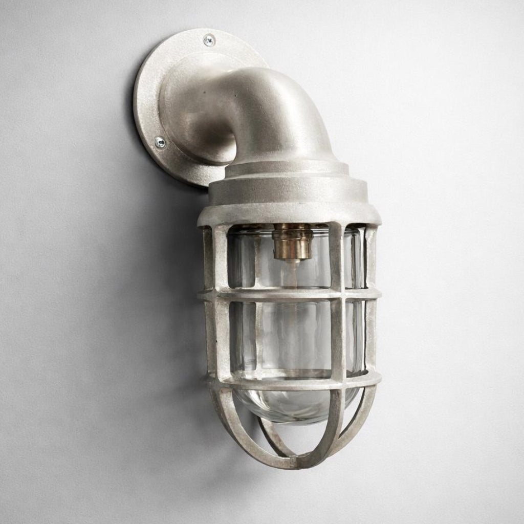 Beachamwell ~ Raw Cast Pewter Bulkhead Outdoor & Bathroom Sconce Wall Light ~ 10.5 Inch