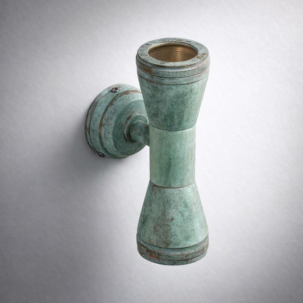 Solid Verdigris Brass Mast Up and Down Wall Light LED Outdoor & Bathroom Sconce