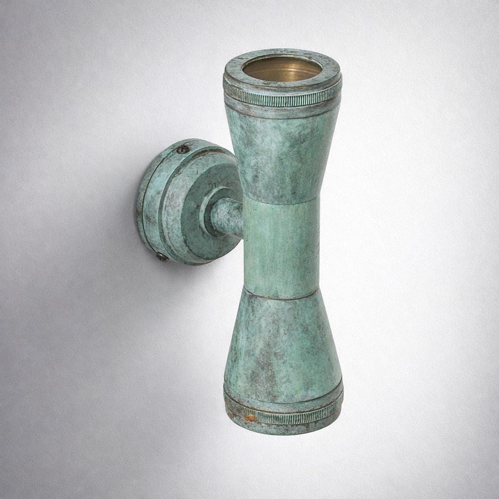Solid Verdigris Brass Mast Up and Down Wall Light LED Outdoor & Bathroom Sconce