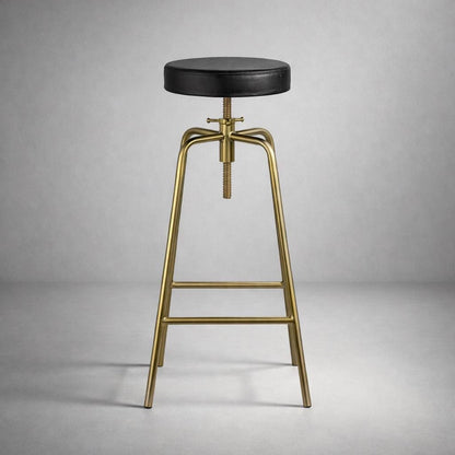 Patinated Brass Industrial Leather Bar Stool | Vintage Style | Solid Cast Metal | Floor Standing