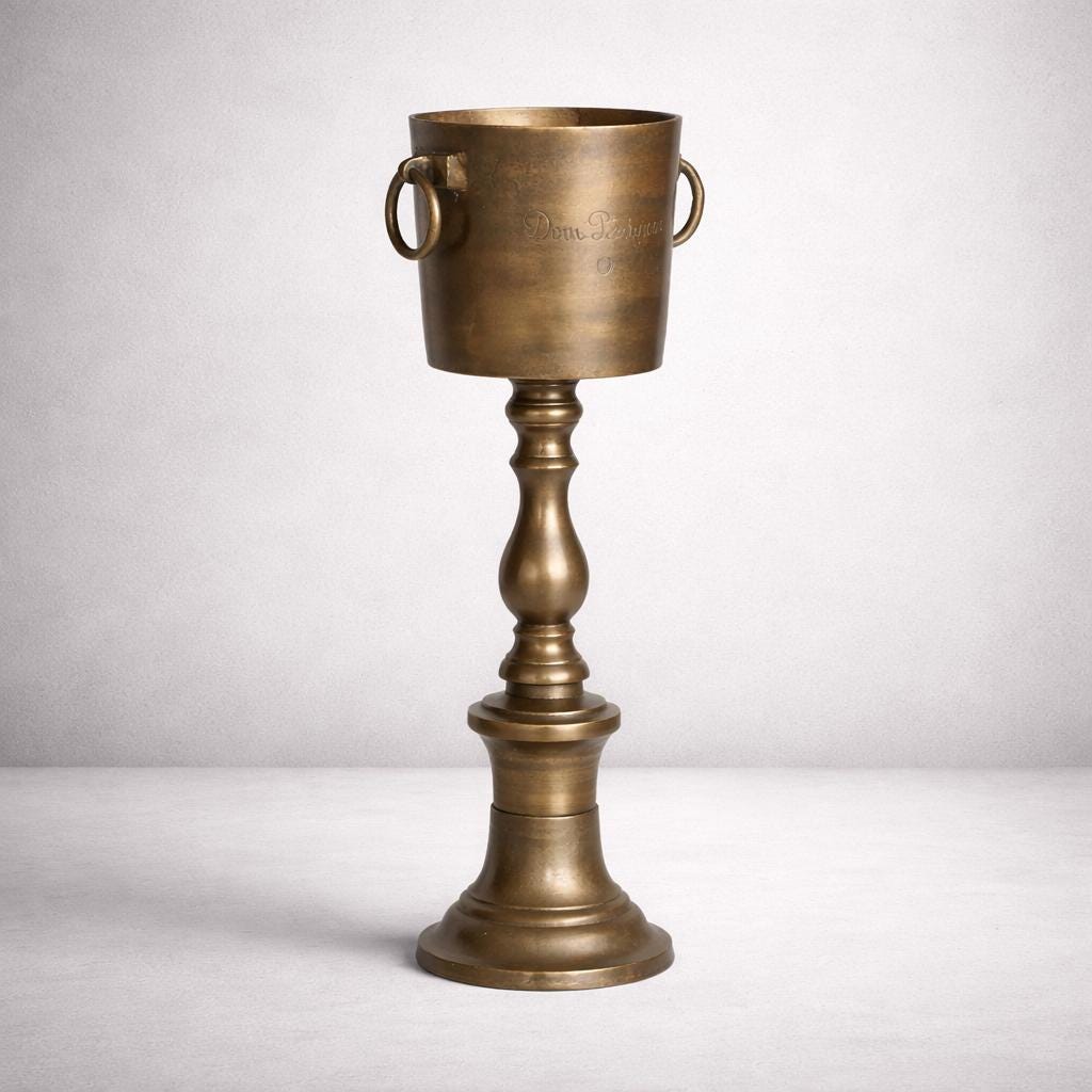 Dom Perignon Antique Brass ~ Solid Cast Engraved Champagne Floor Standing Ice Bucket | Wine Cooler