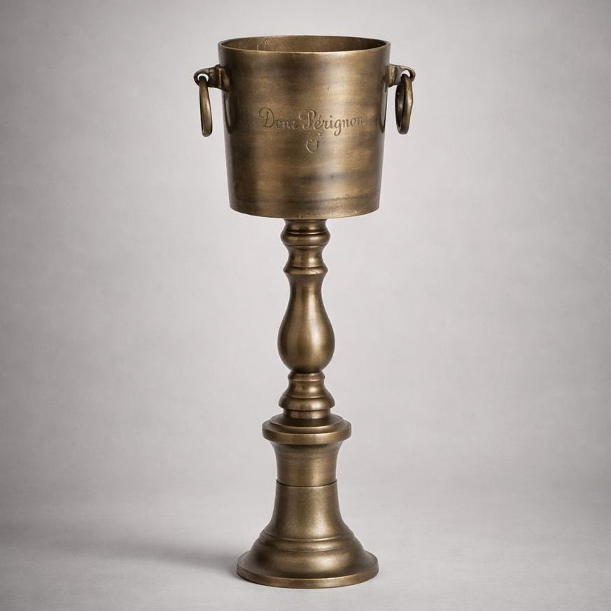 Dom Perignon Antique Brass ~ Solid Cast Engraved Champagne Floor Standing Ice Bucket | Wine Cooler