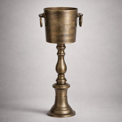 Dom Perignon Antique Brass ~ Solid Cast Engraved Champagne Floor Standing Ice Bucket | Wine Cooler
